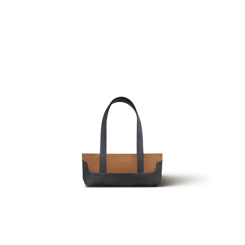Two-tone compact shoulder bag. Suede brown and grey