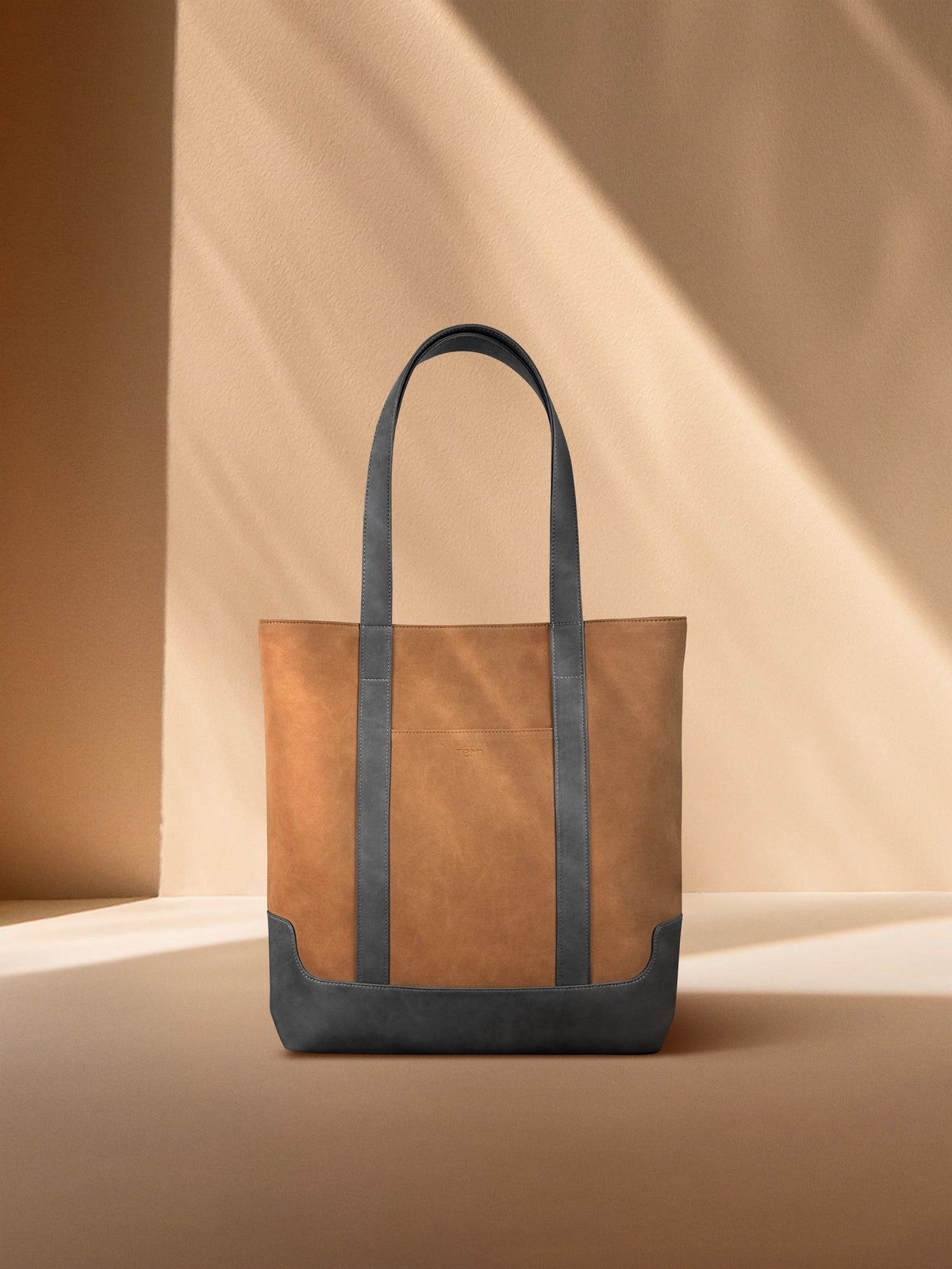Tern Toku L plant-based leather carry-all tote bag in suede brown and grey